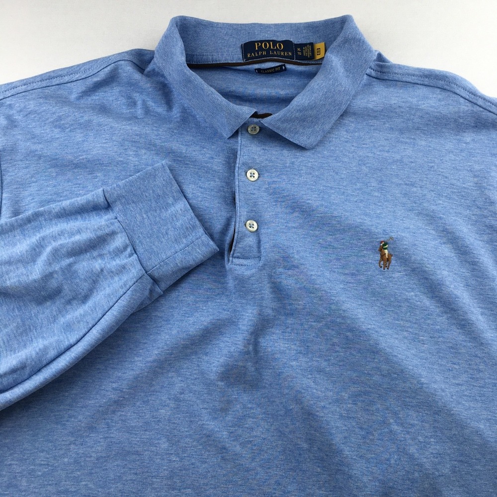 Polo Ralph Lauren Polo Shirt Mens XL Blue Long Sleeve Classic Fit Cotton Pony